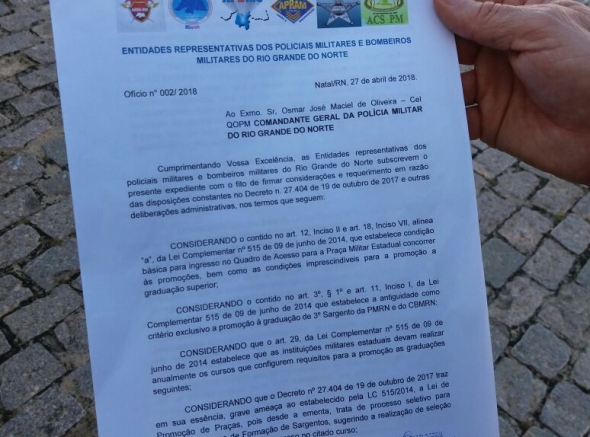 ASSPMBMRN pede revogação de decreto ao Comando Geral da PMRN